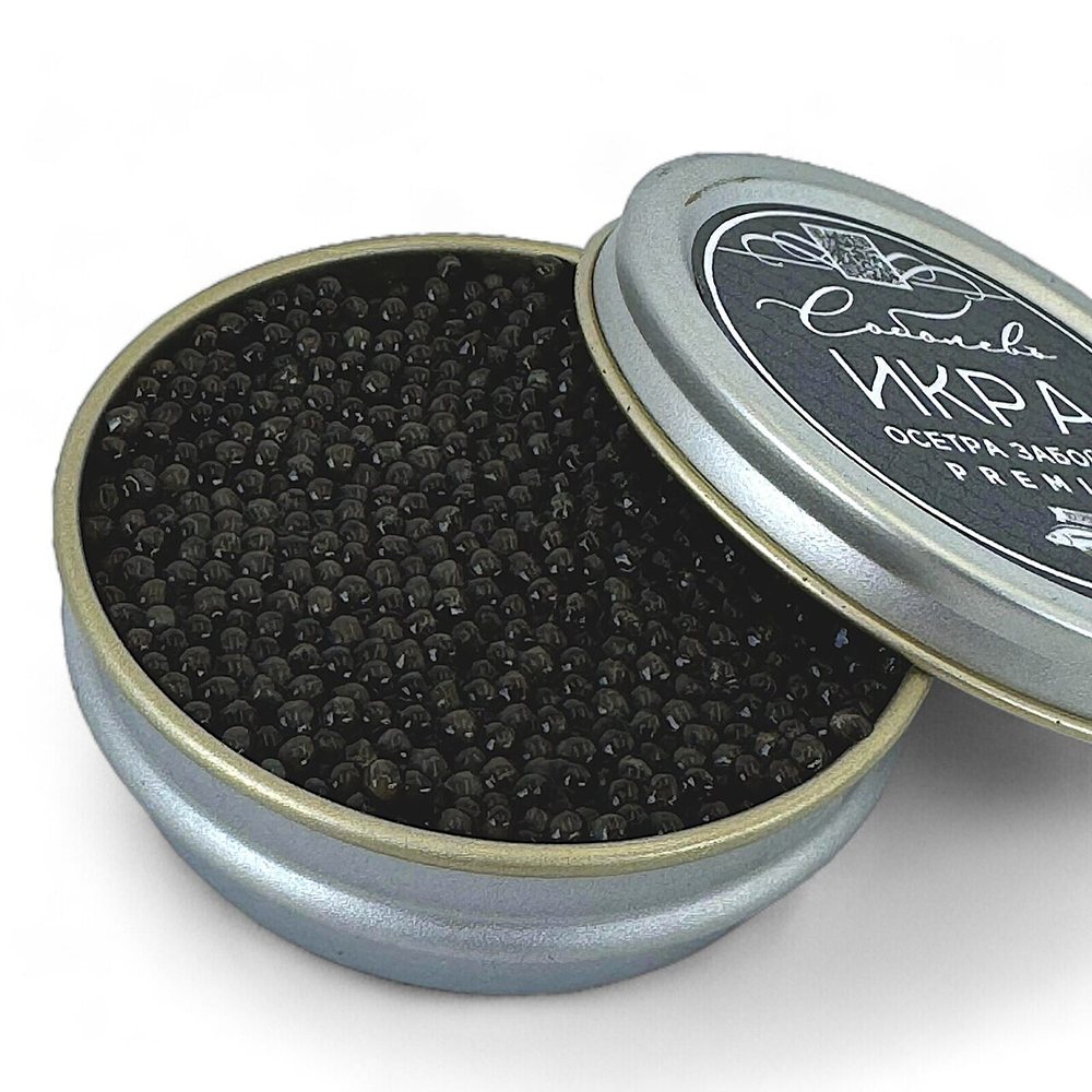 An open tin of sturgeon caviar